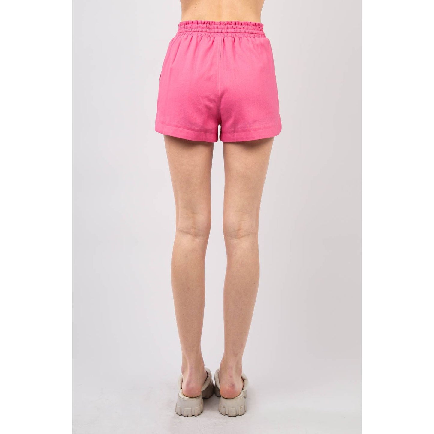 VERY J Drawstring Elastic Waist Linen Shorts