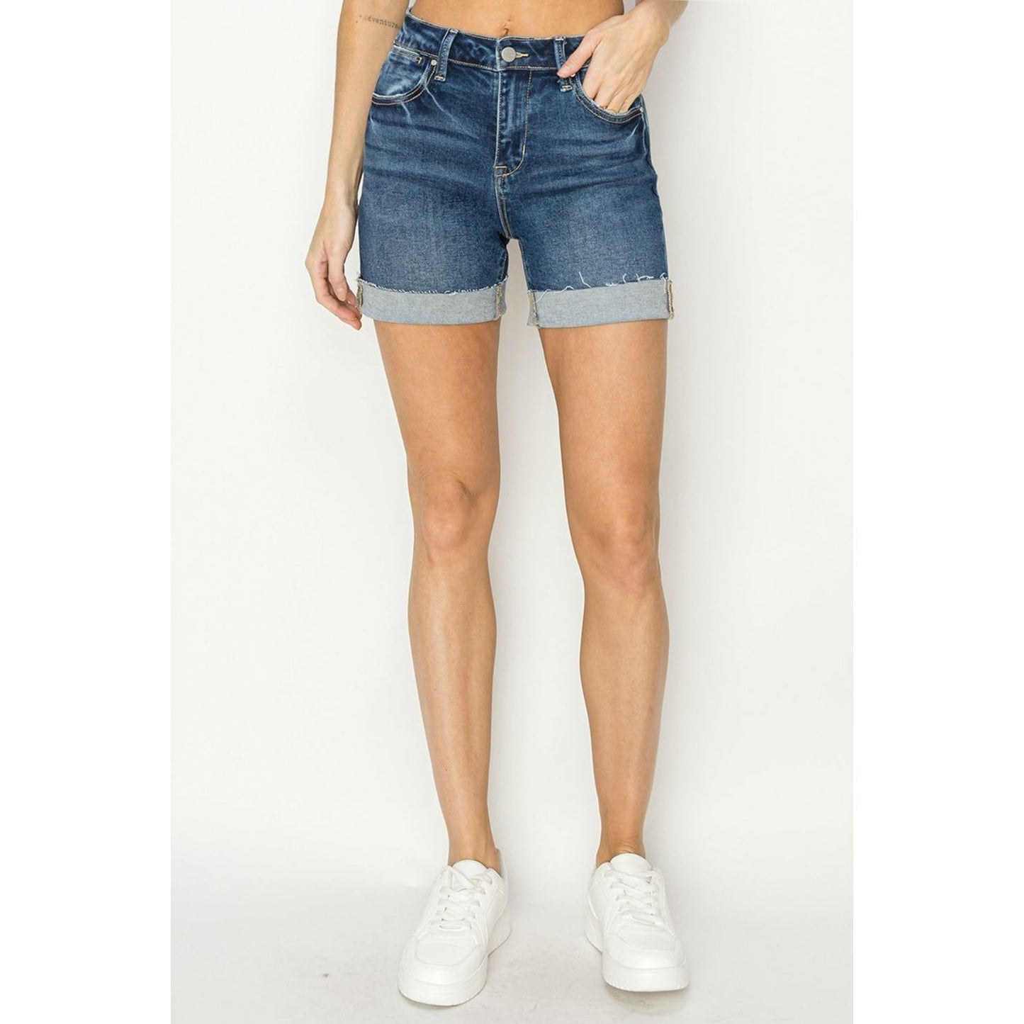 RISEN High Rise Cuffed Denim Shorts