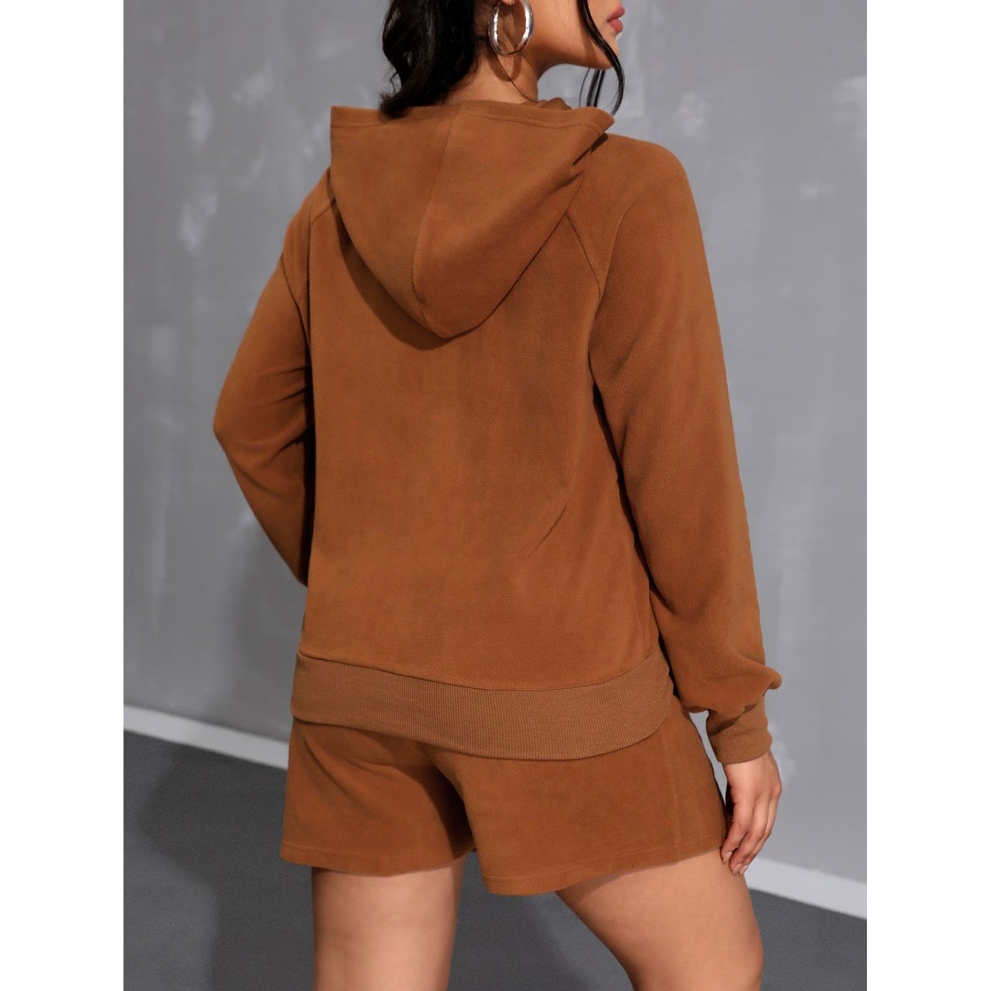 Long Sleeve Hoodie and Pocketed Shorts Set