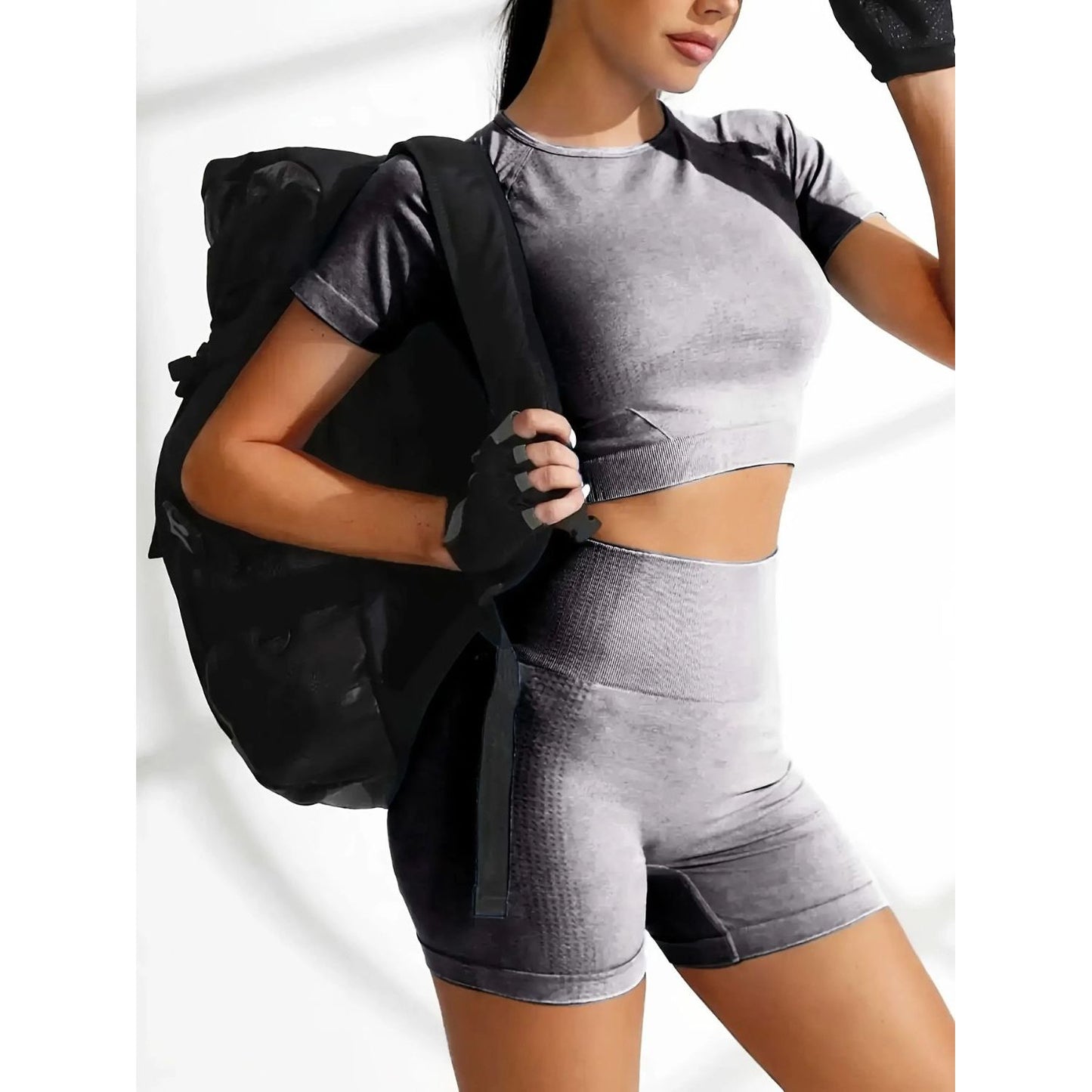 Round Neck Short Sleeve Top and Shorts Active Set