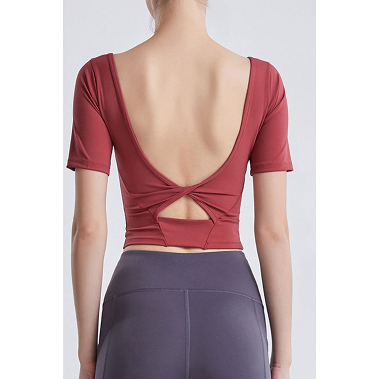 Cutout Backless Round Neck Active T-Shirt