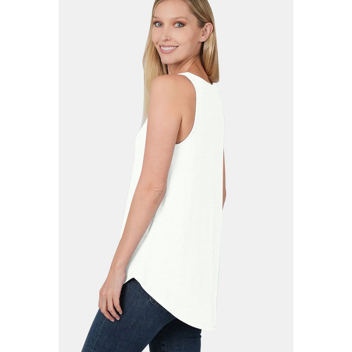 Zenana Round Neck Curved Hem Tank