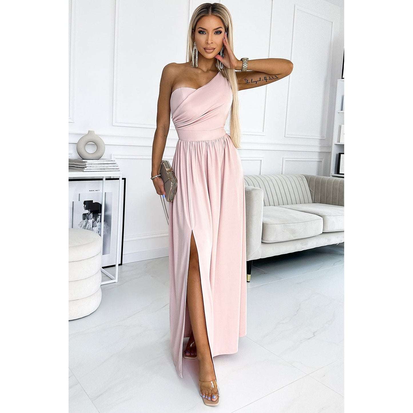 One-Shoulder Slit Maxi Dress