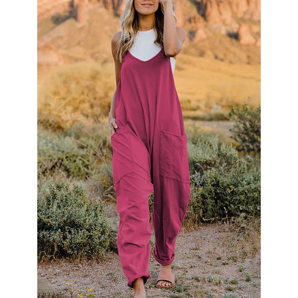 Double Take Full Size Sleeveless V-Neck Pocketed Jumpsuit