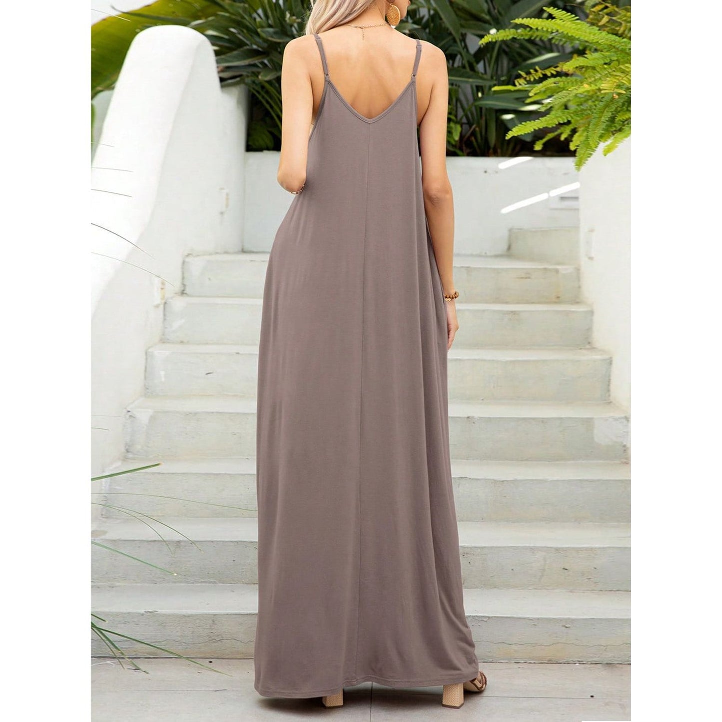 V-Neck Maxi Cami Dress with Pockets