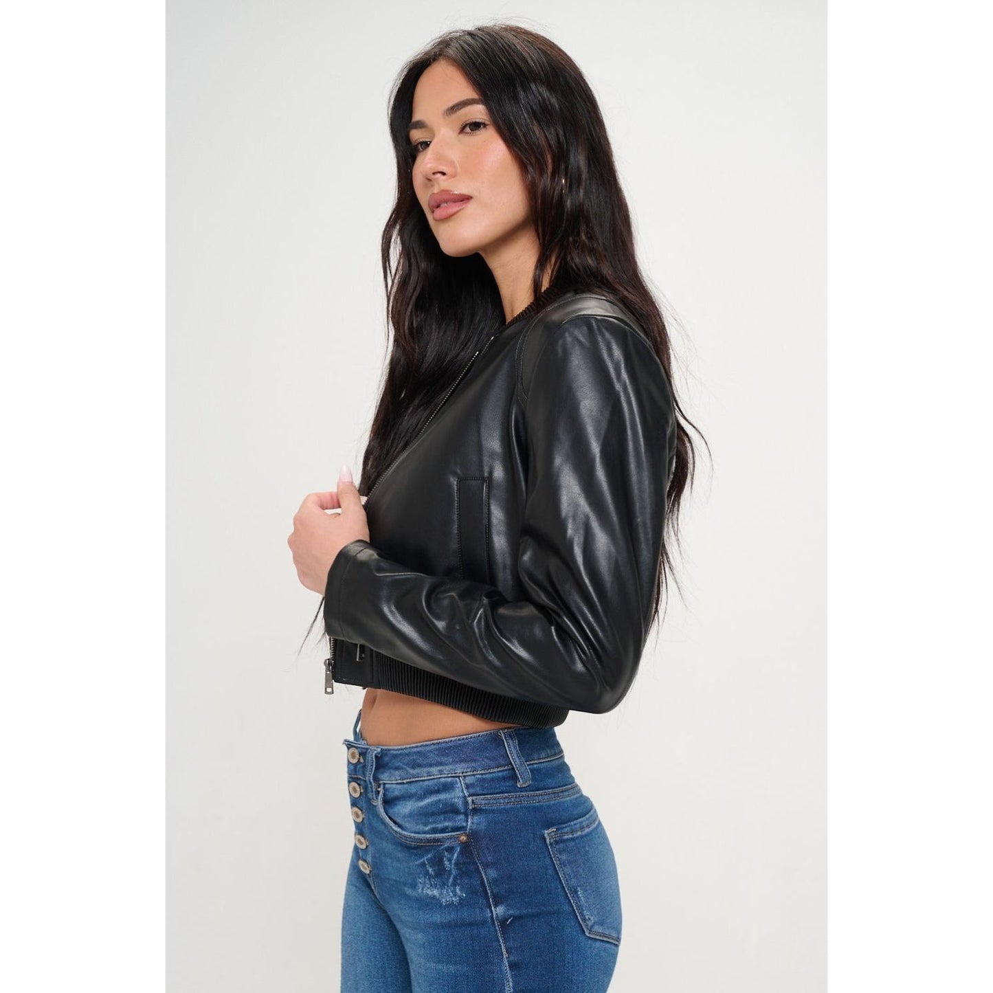 Coalition LA Zip Up Cropped Bomber Jacket