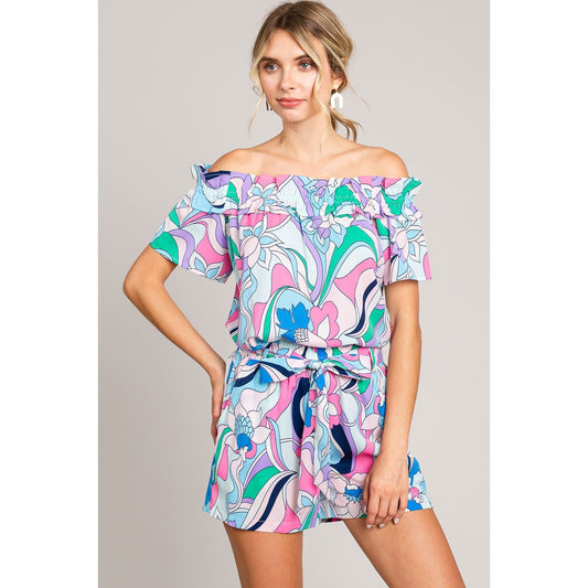 Cotton Bleu by Nu Label Abstracted Print Tie Front Shorts