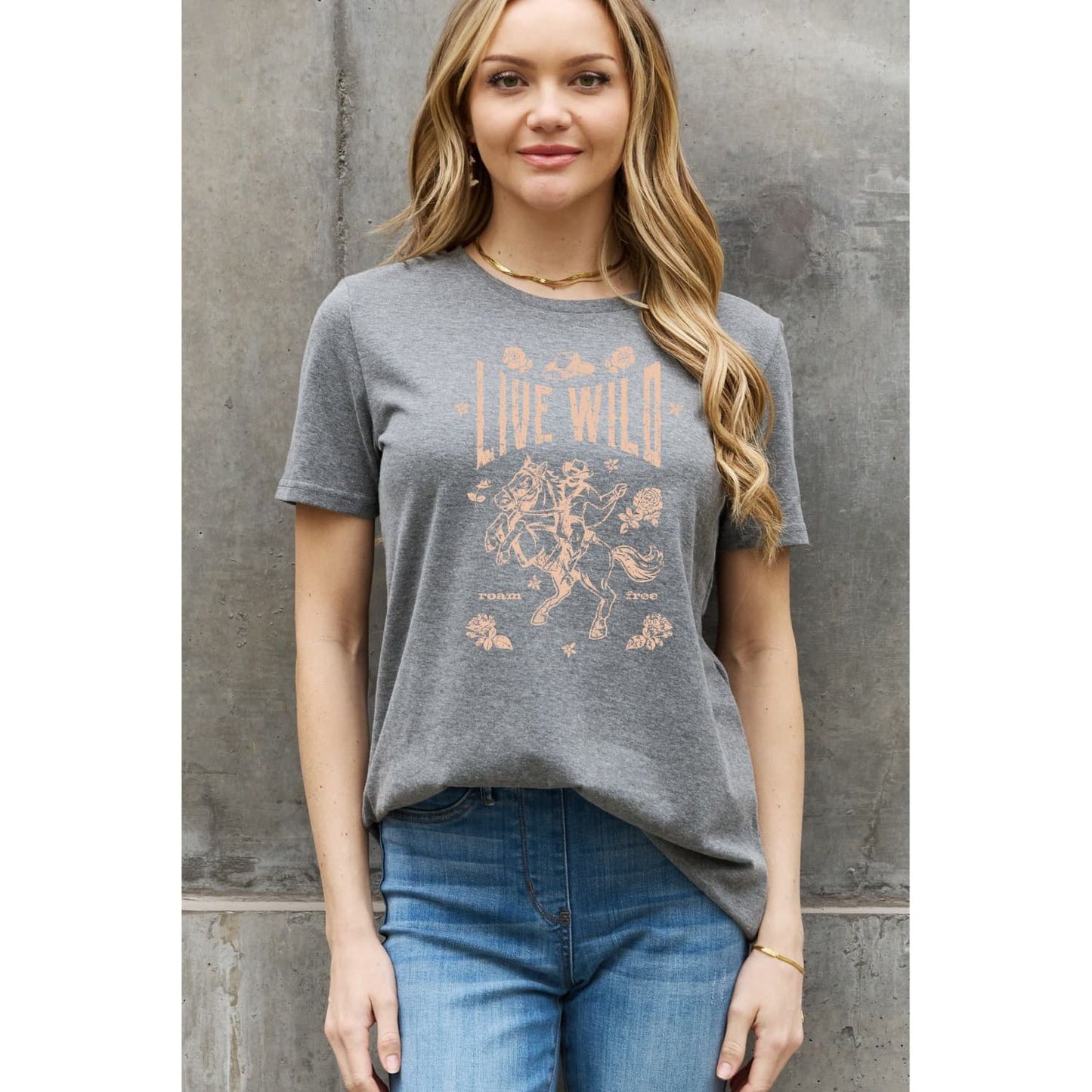 Simply Love Simply Love Full Size LIVE WILD ROAM FREE Graphic Cotton Tee