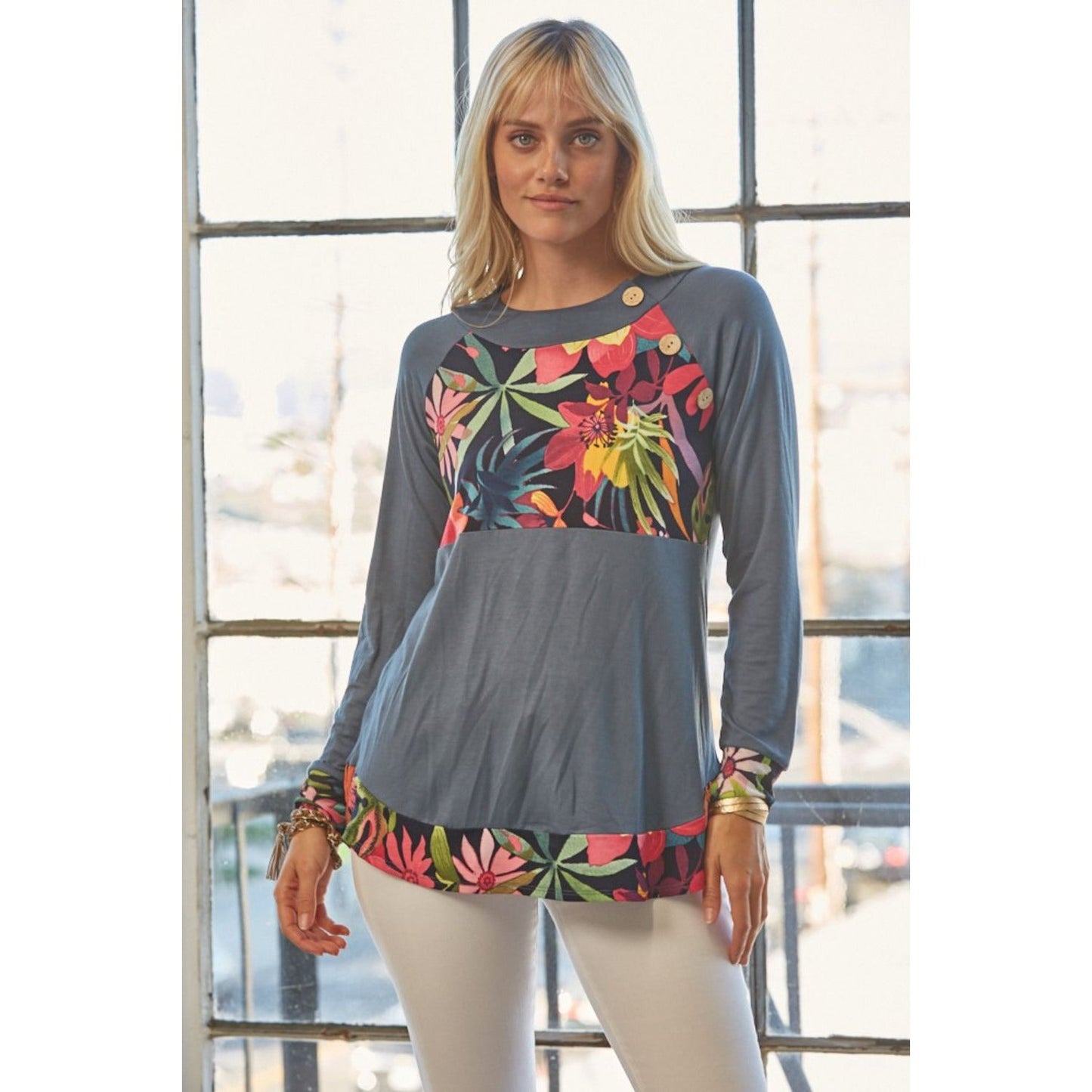 Celeste Full Size Tropical Print Long Sleeve T-Shirt