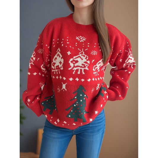 Christmas Element Round Neck Long Sleeve Sweater