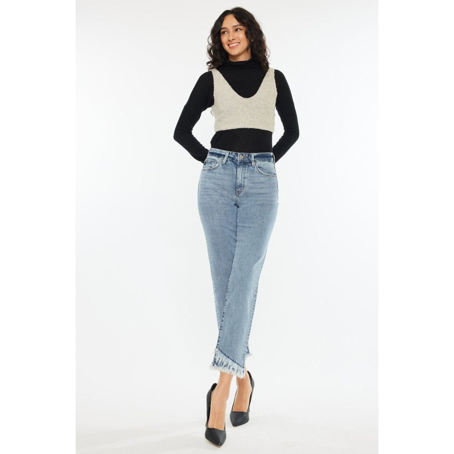 Kancan Raw Hem High Rise Straight Jeans