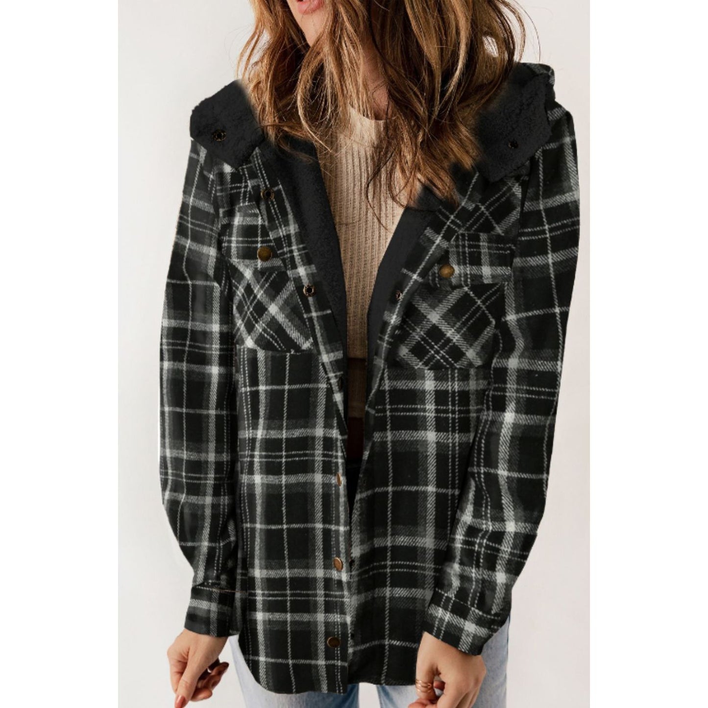 Plaid Button Up Long Sleeve Hooded Jacket