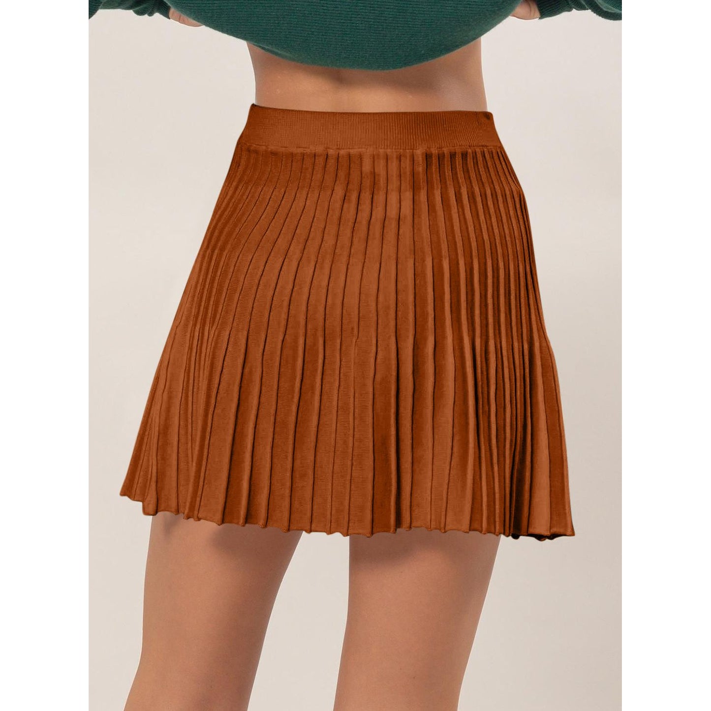 HYFVE High Waist Knit Pleated Flare Mini Skirt