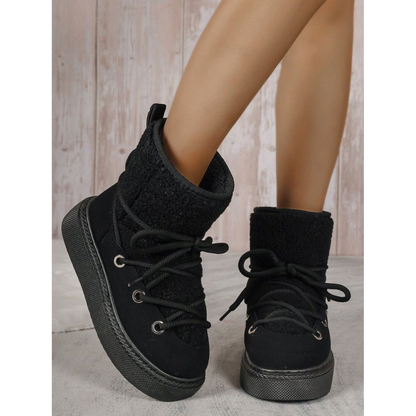 Lace-Up Round Toe Platform Boots