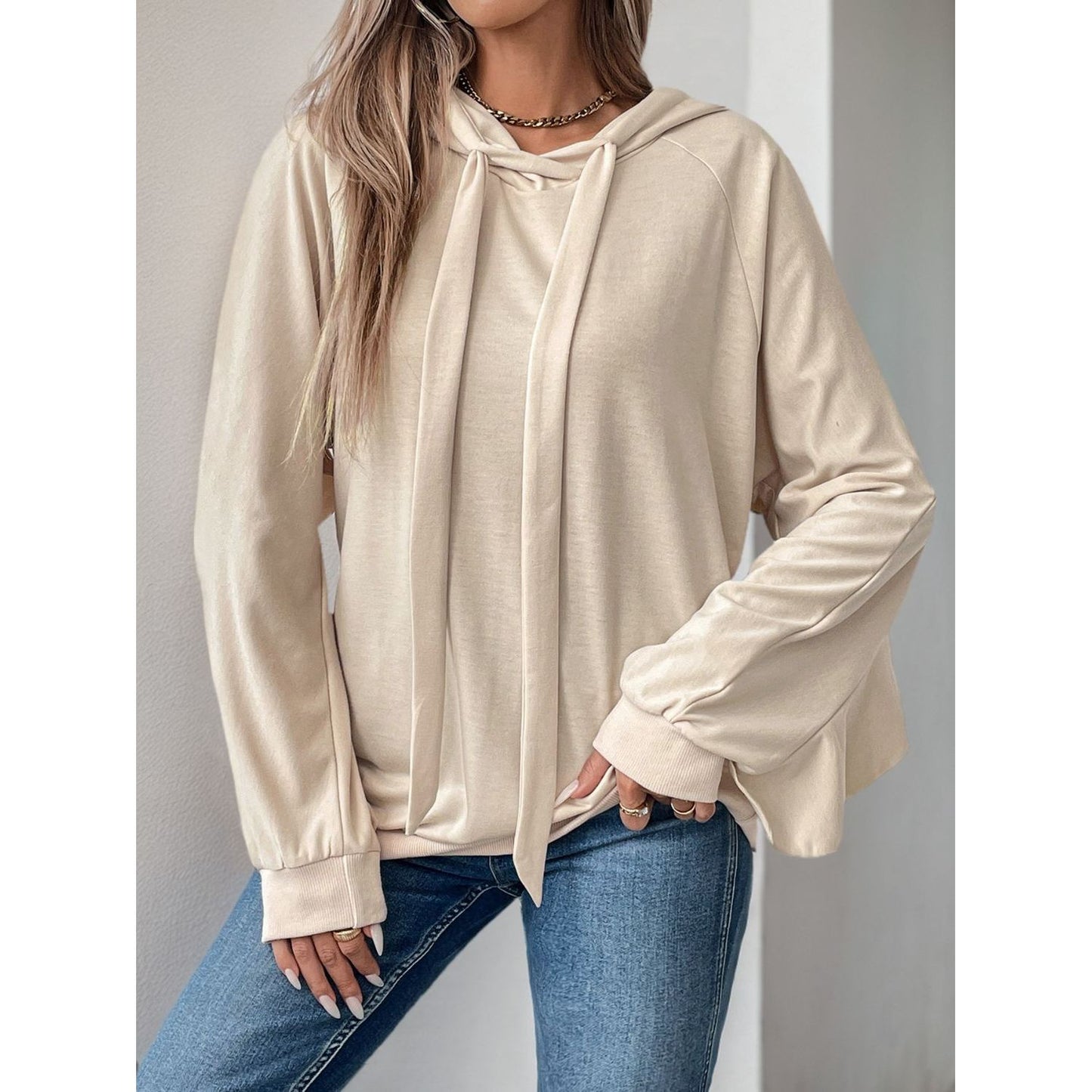 Perfee Drawstring Ruffled Long Sleeve Hoodie