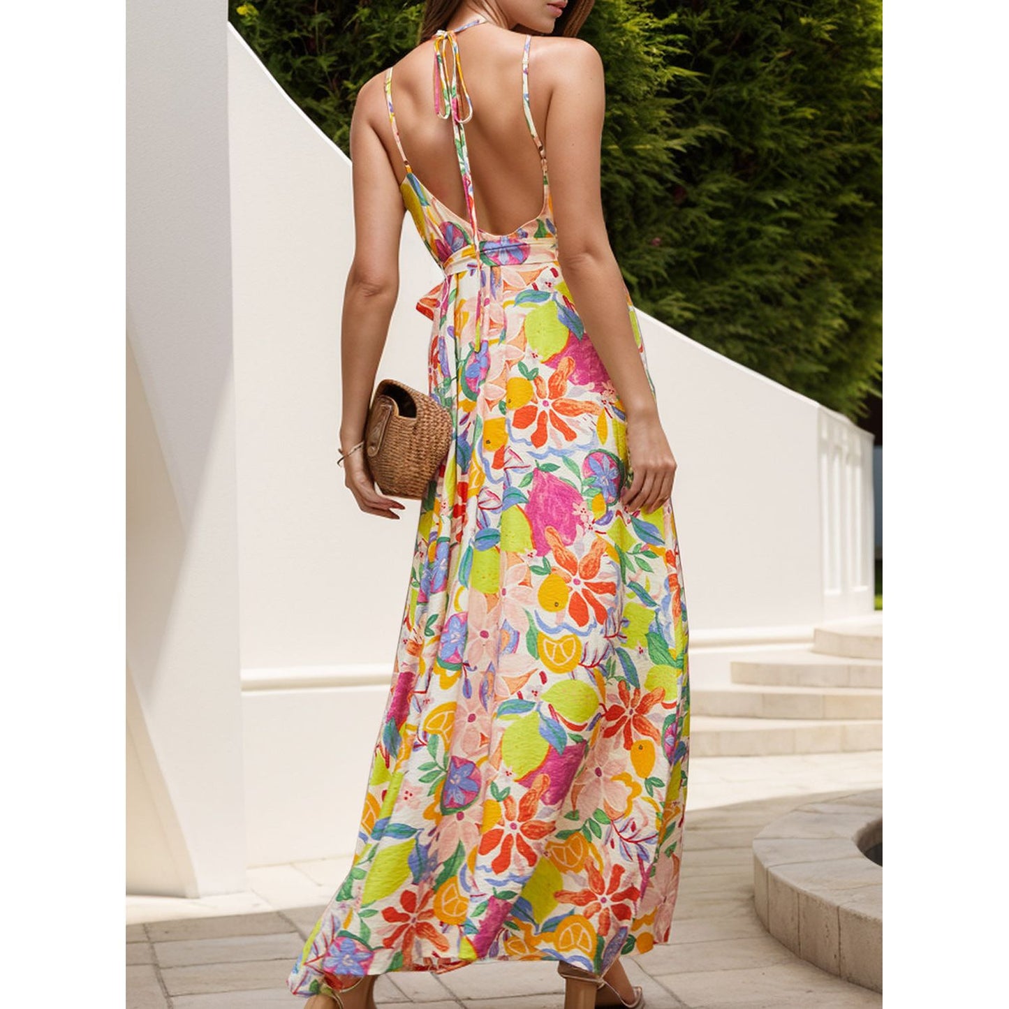 Printed Grecian Neck Maxi Dress