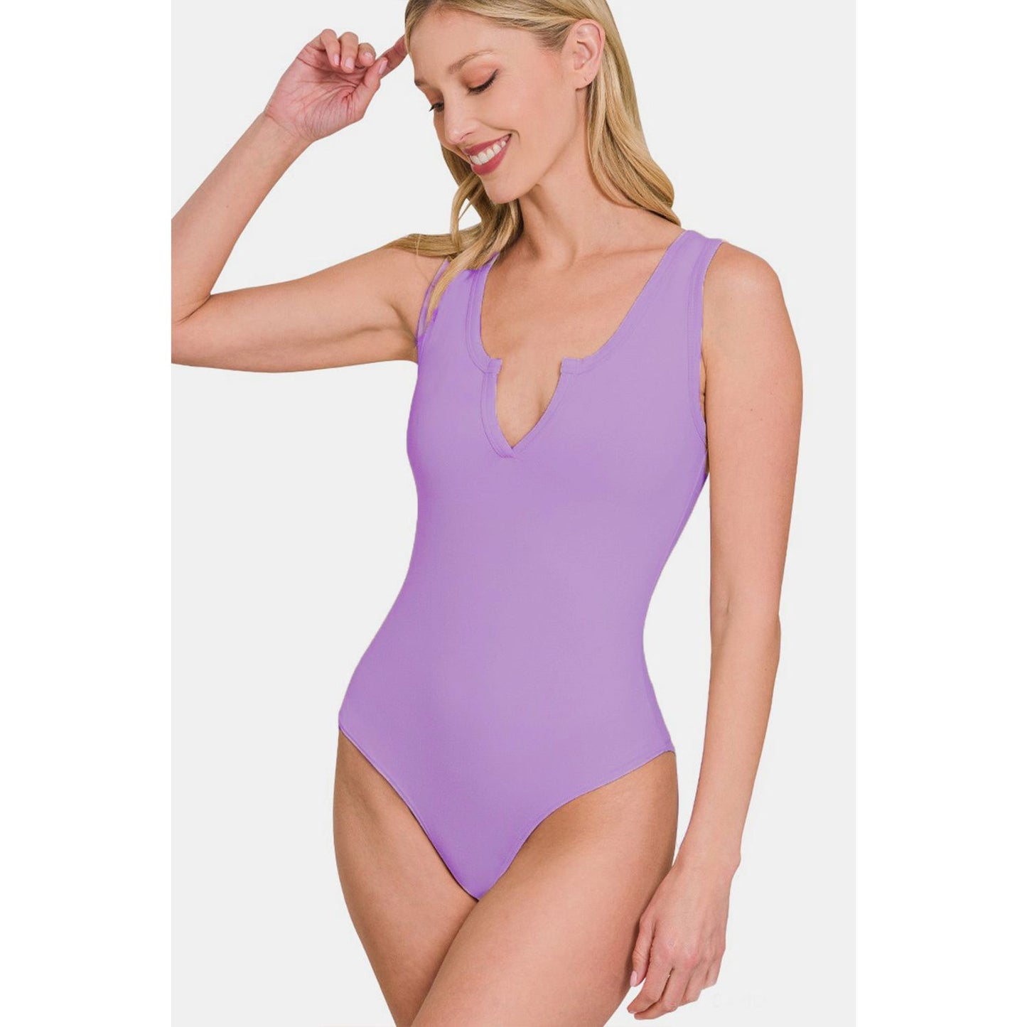 Zenana Microfiber Notched Sleeveless Bodysuit