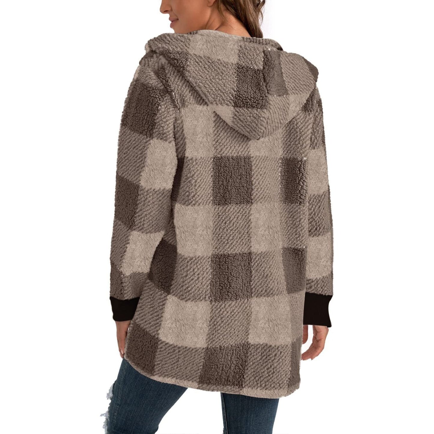 Plaid Long Sleeve Hooded Coat