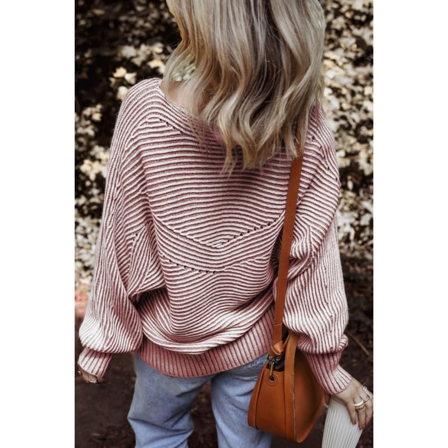 Textured Striped Round Neck Long Sleeve Top