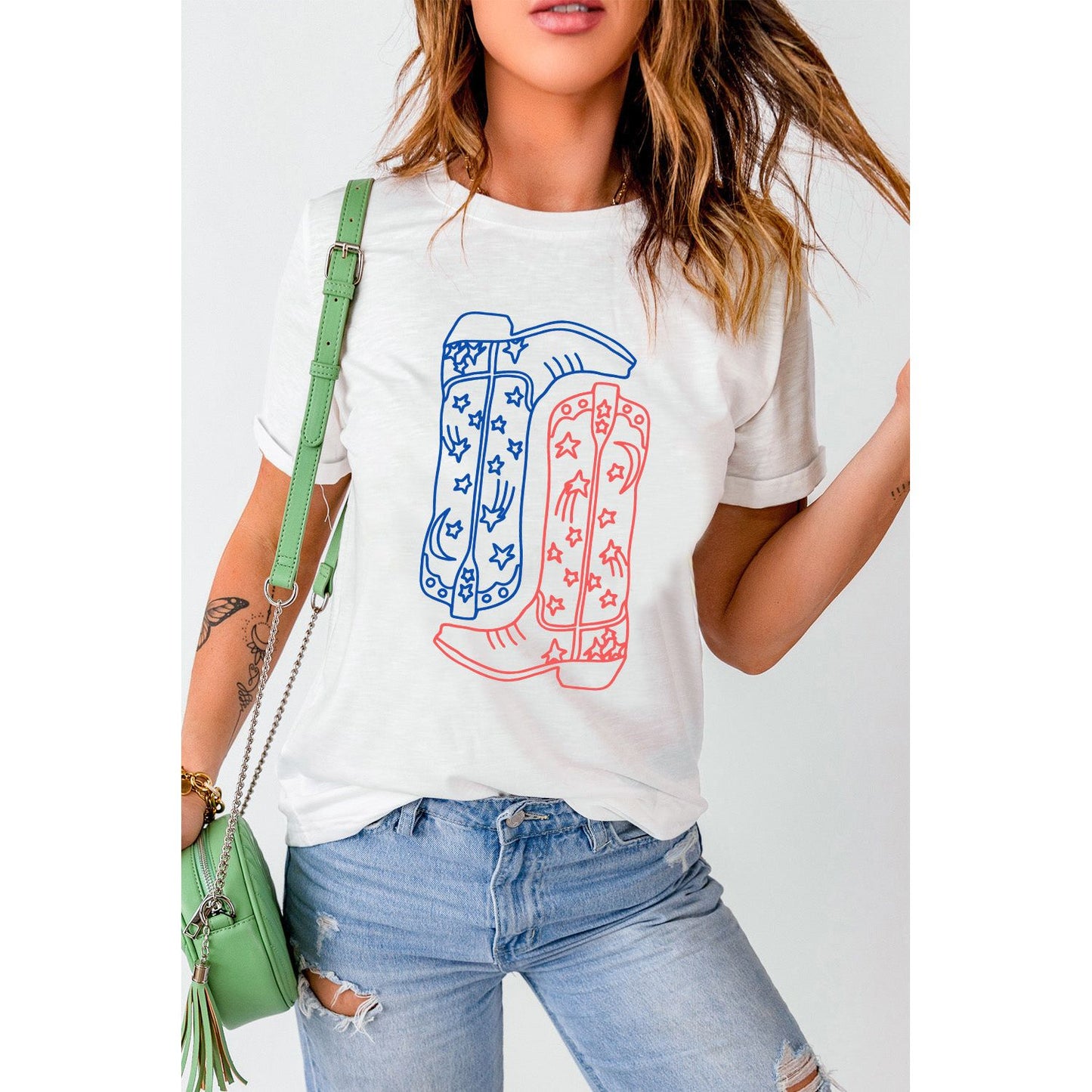 Boot Graphic Round Neck Short Sleeve T-Shirt