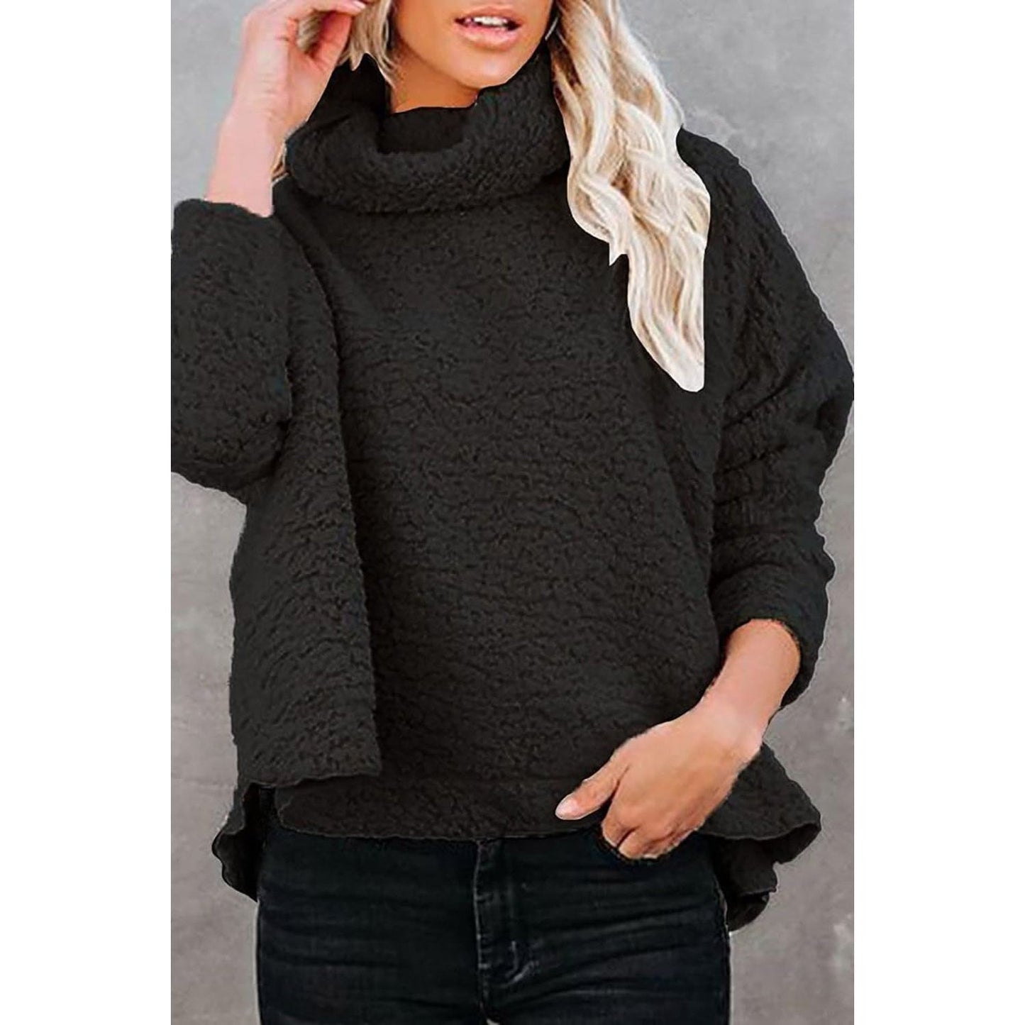 Fuzzy Turtleneck Long Sleeve Sweatshirt