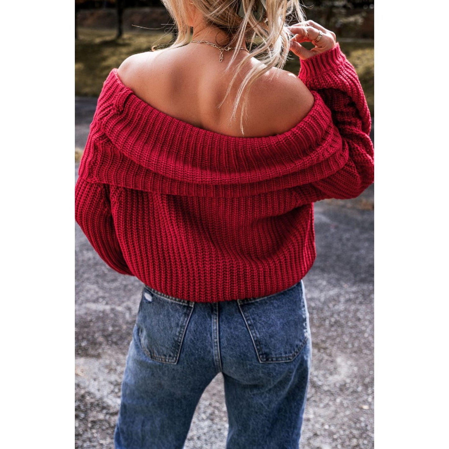 Off-Shoulder Long Sleeve Sweater