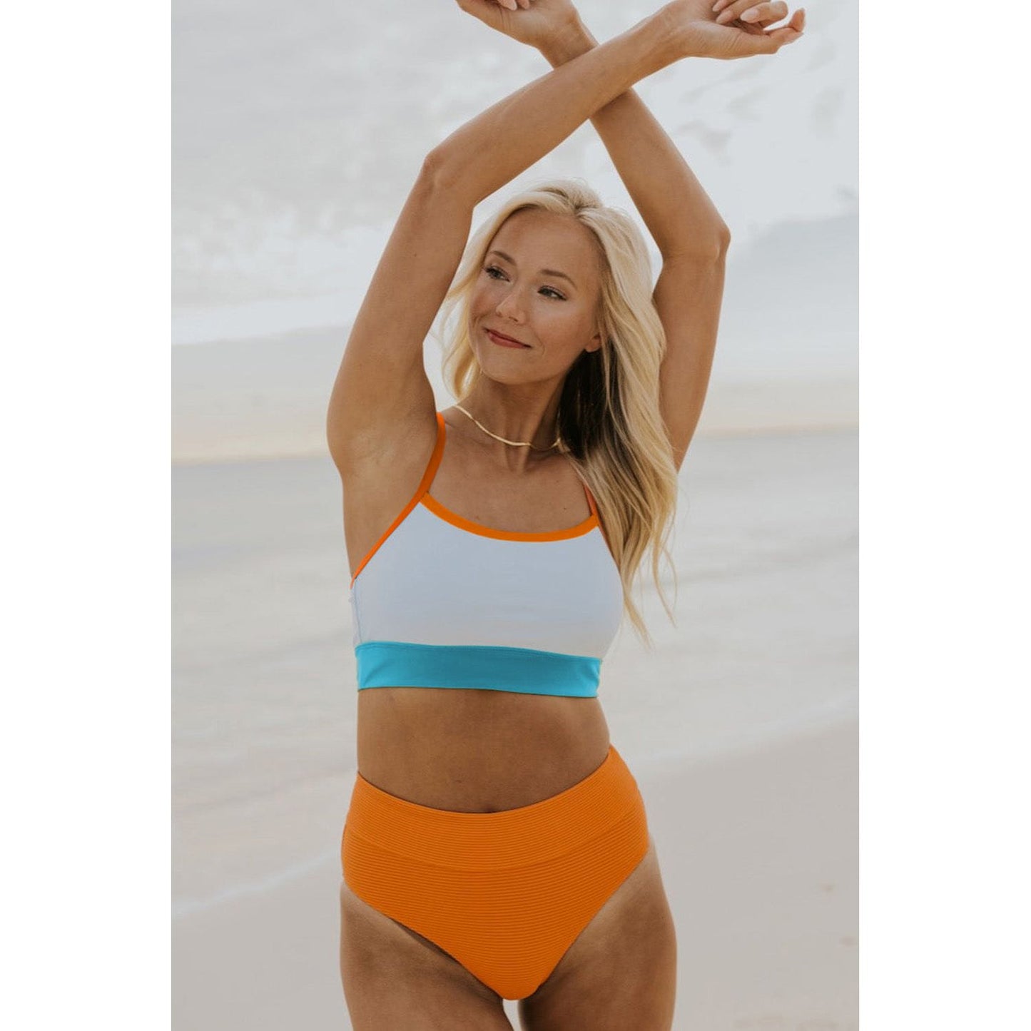 Scoop Neck Contrast Color Swim Set