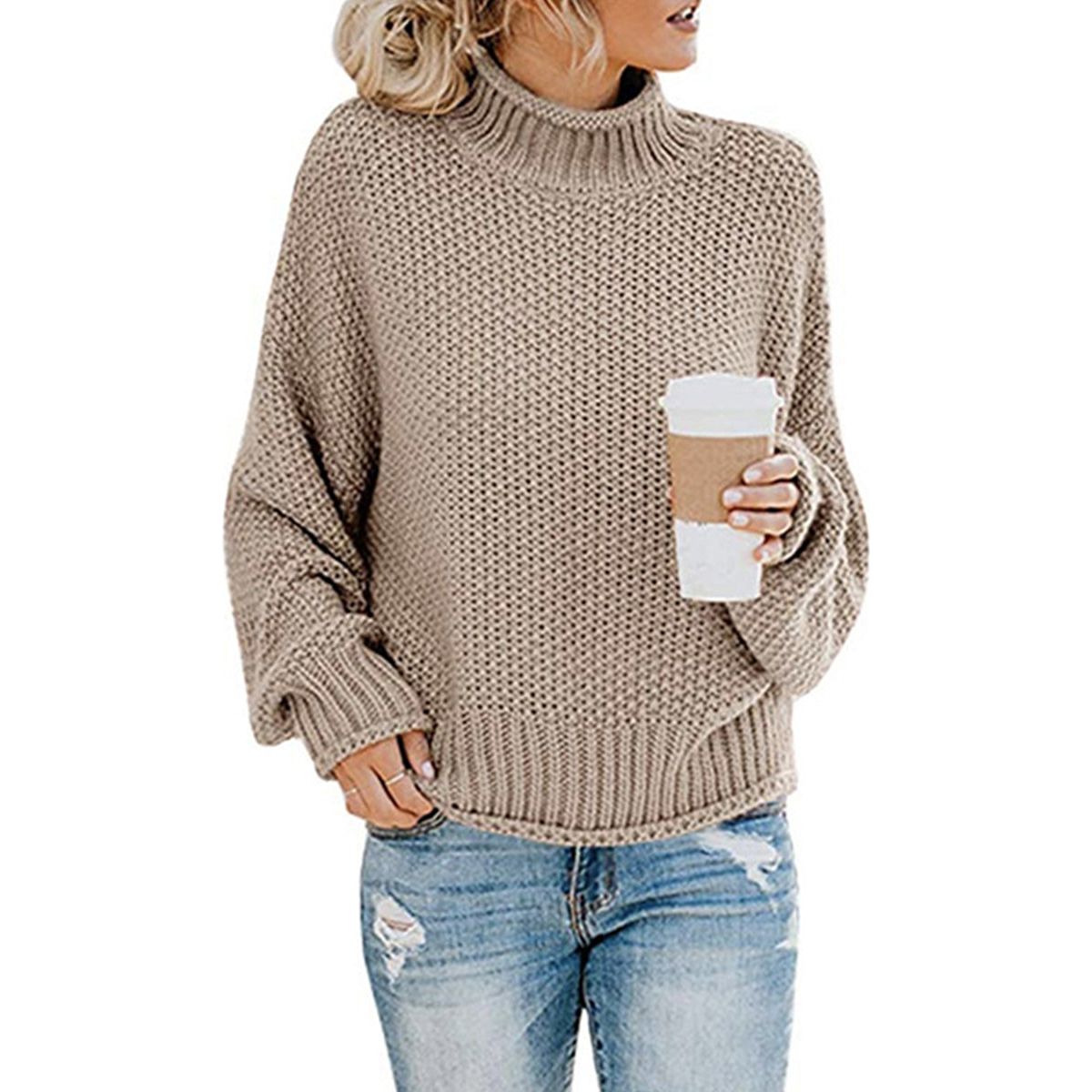 Turtleneck Dropped Shoulder Sweater