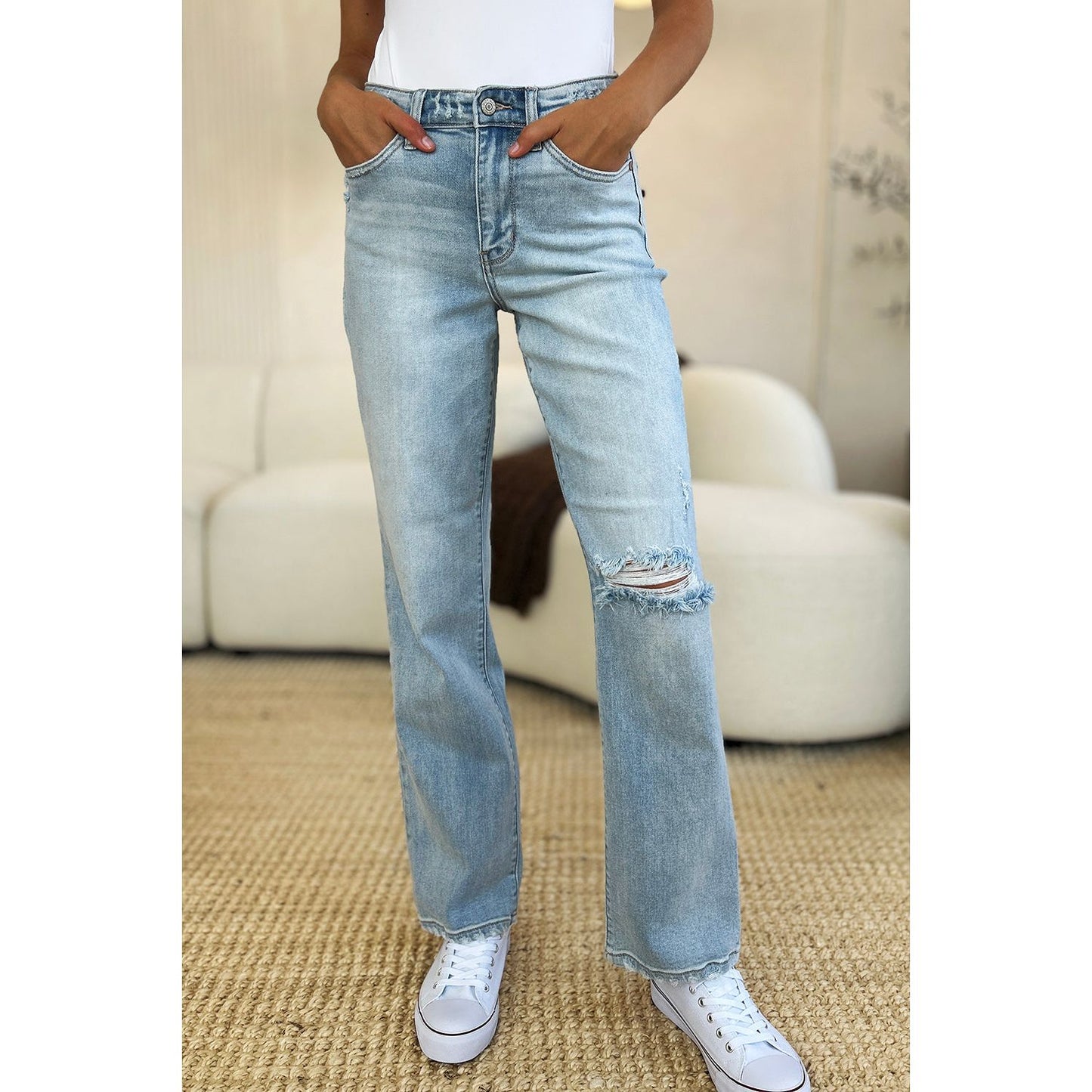 Judy Blue Full Size High Waist Distressed Straight Jeans