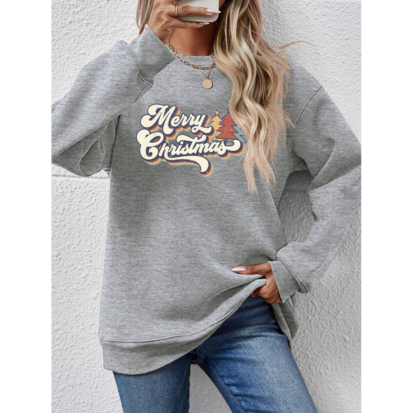 Christmas Letter Graphic Round Neck Sweatshirt