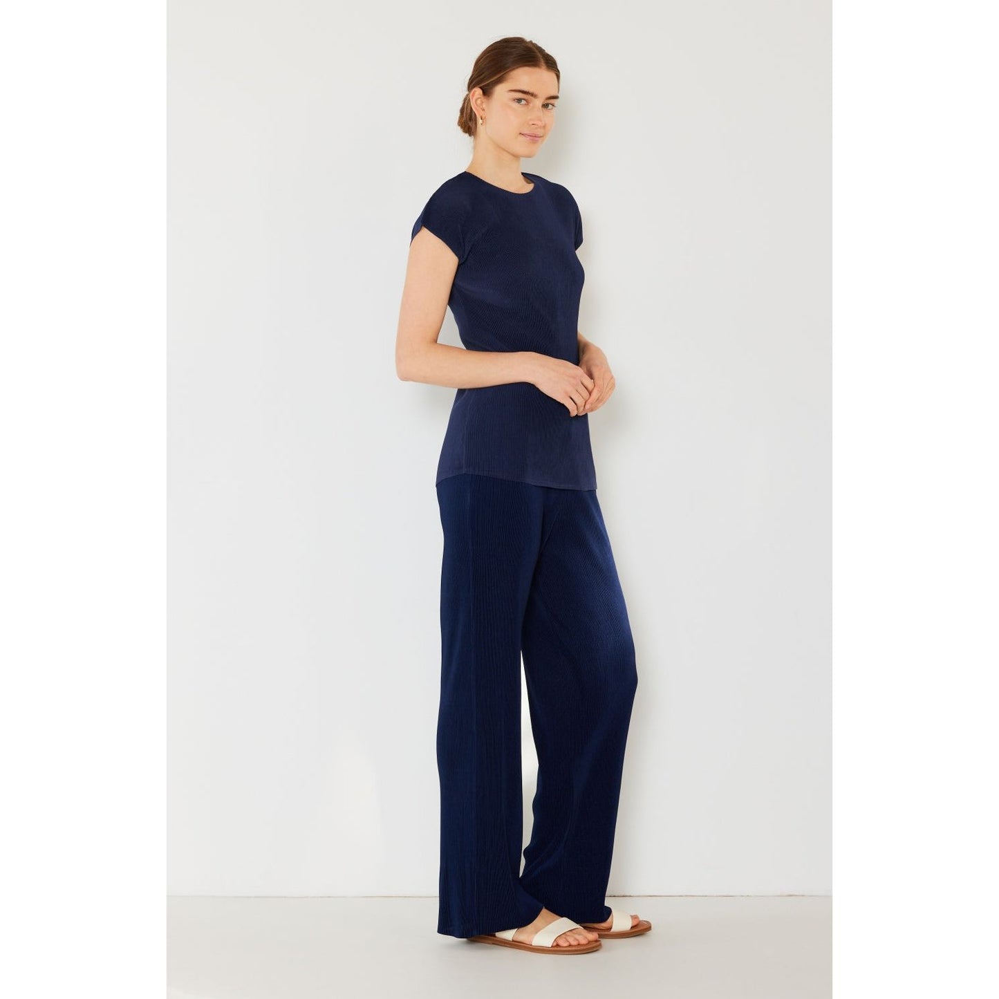 Marina West Swim Rib Pleated Elastic-Waist Wide Leg Pants