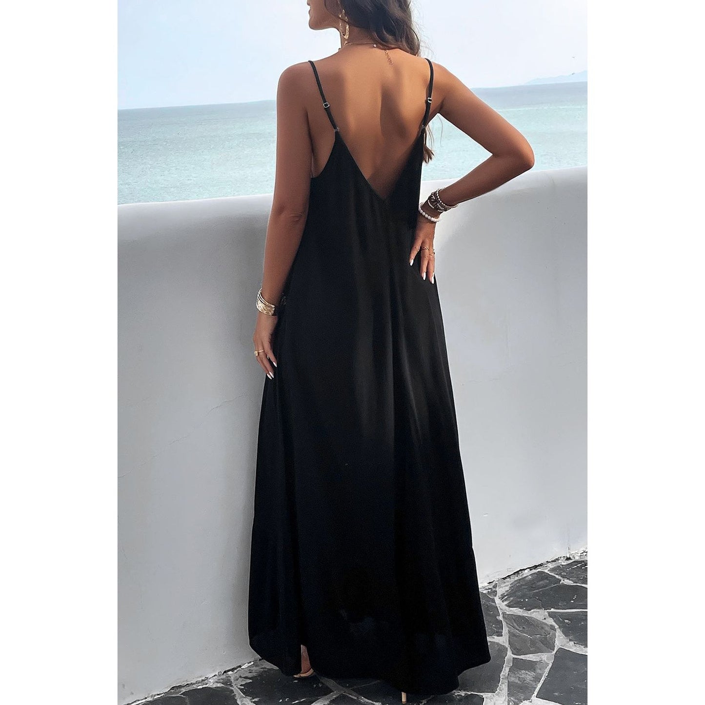 Backless Maxi Cami Dress with Pockets