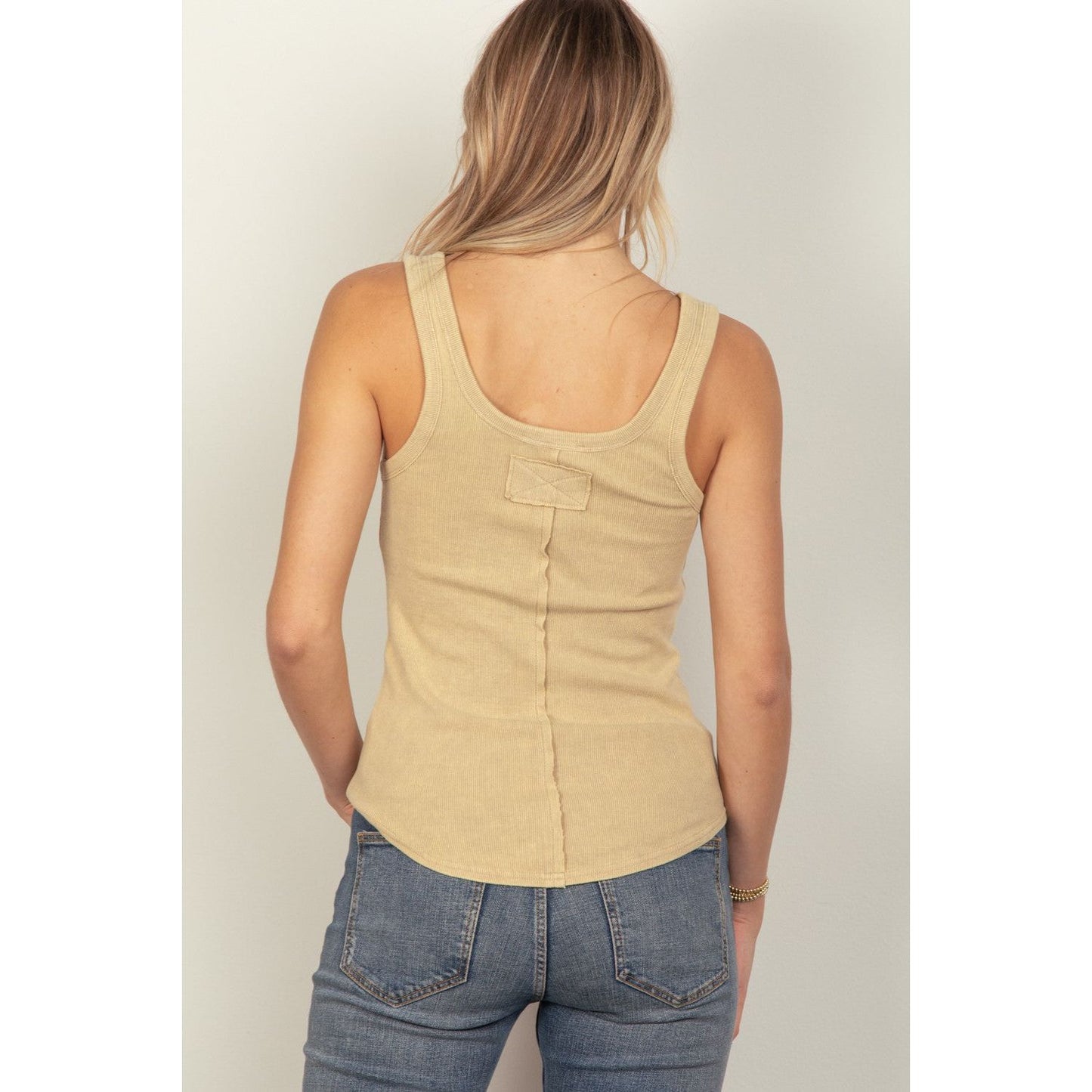 VERY J Washed Ribbed Tank with Placket Detail