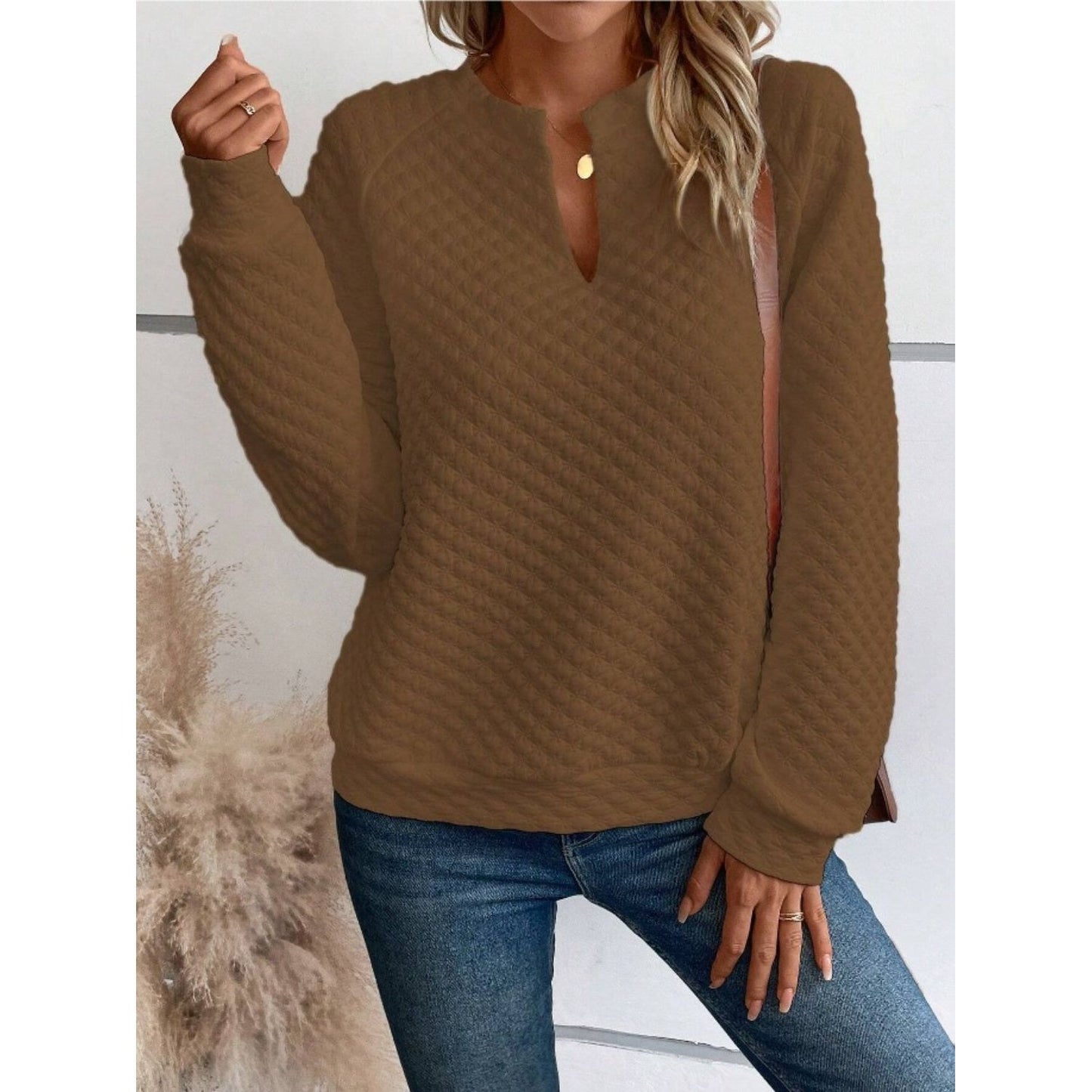 Notched Long Sleeve Sweatshirt