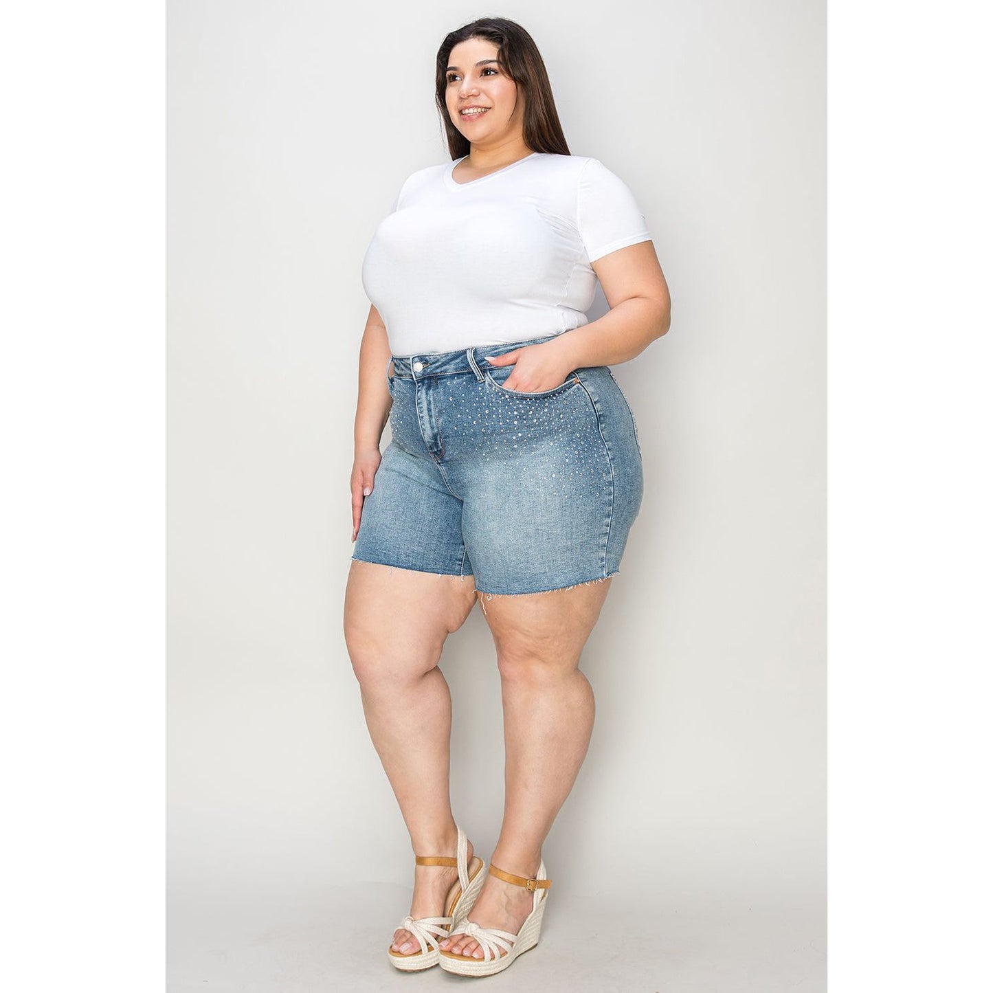 Judy Blue Full Size High Waist Raw Hem Denim Shorts