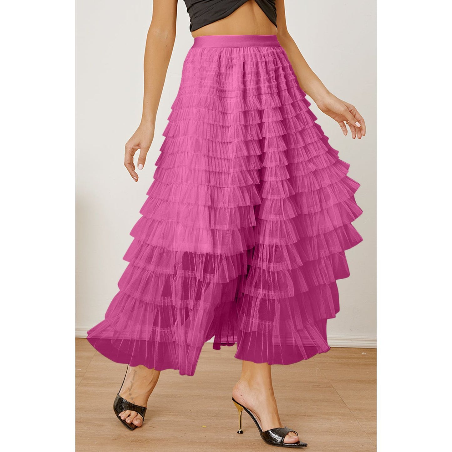 Ruched High Waist Tiered Skirt