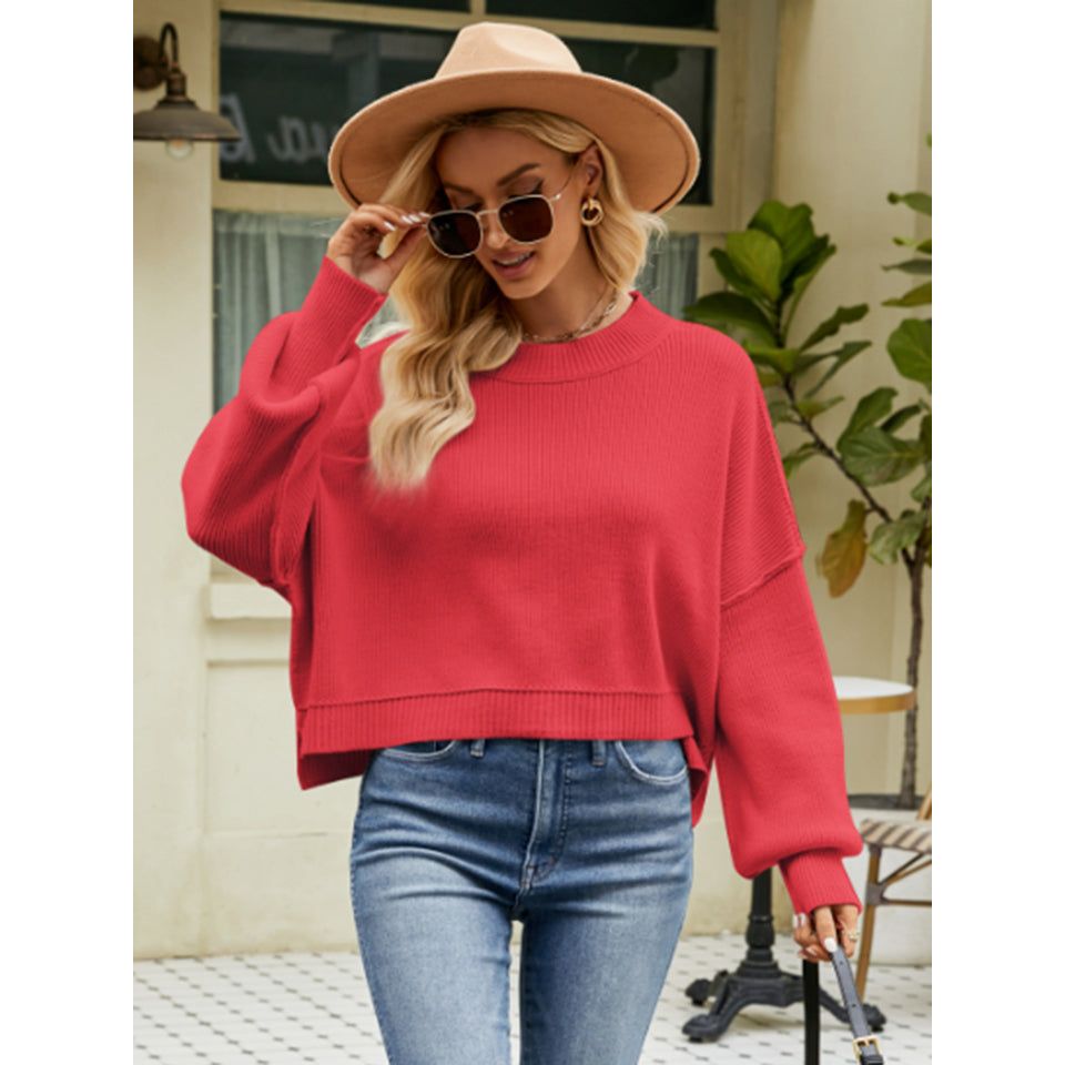 Round Neck Lantern Sleeve Sweater