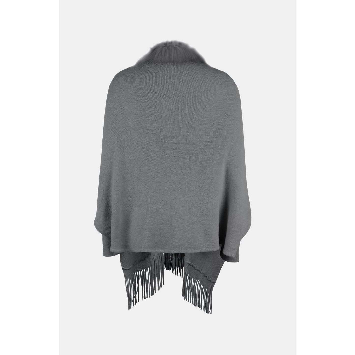 Fringe Open Front Long Sleeve Poncho