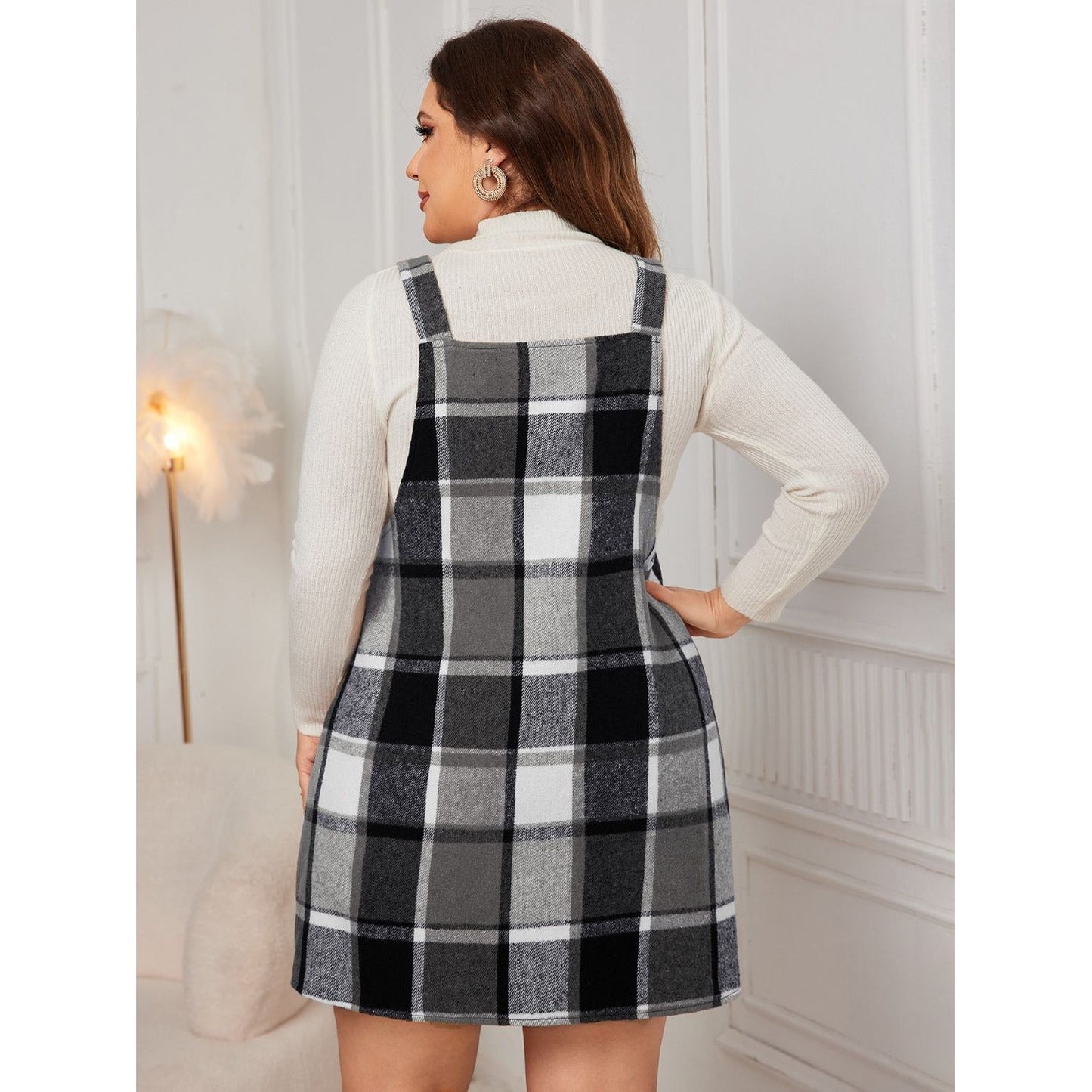 Honey Plus Size Plaid Wide Strap Overall Dress