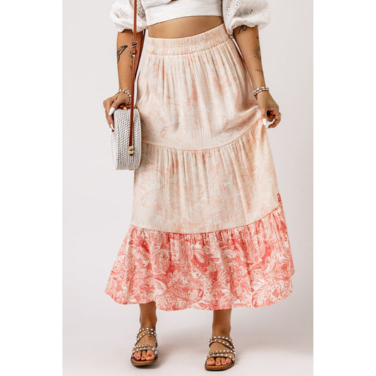 Floral Color Block Tiered Skirt