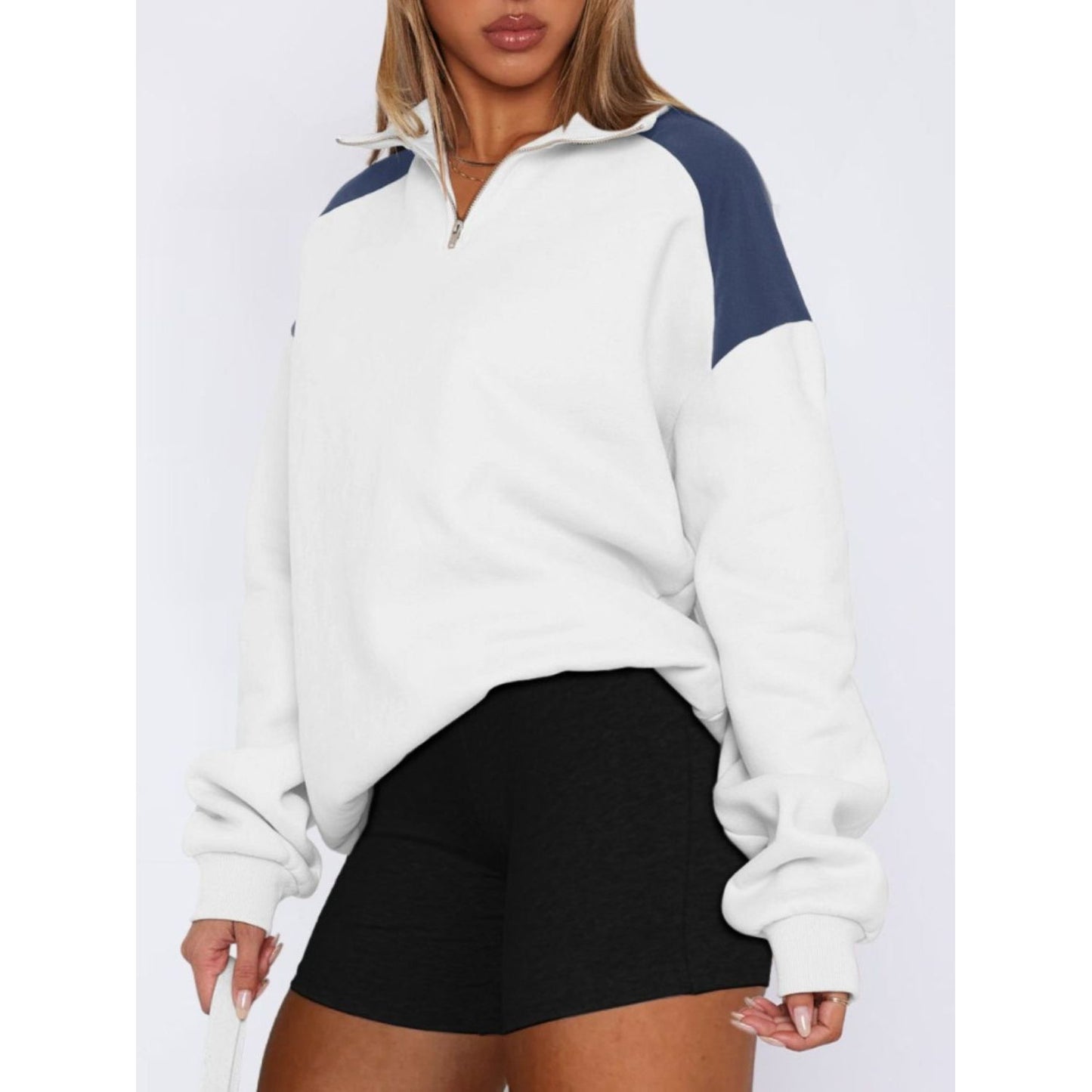 Contrast Quarter Zip Long Sleeve Sweatshirt