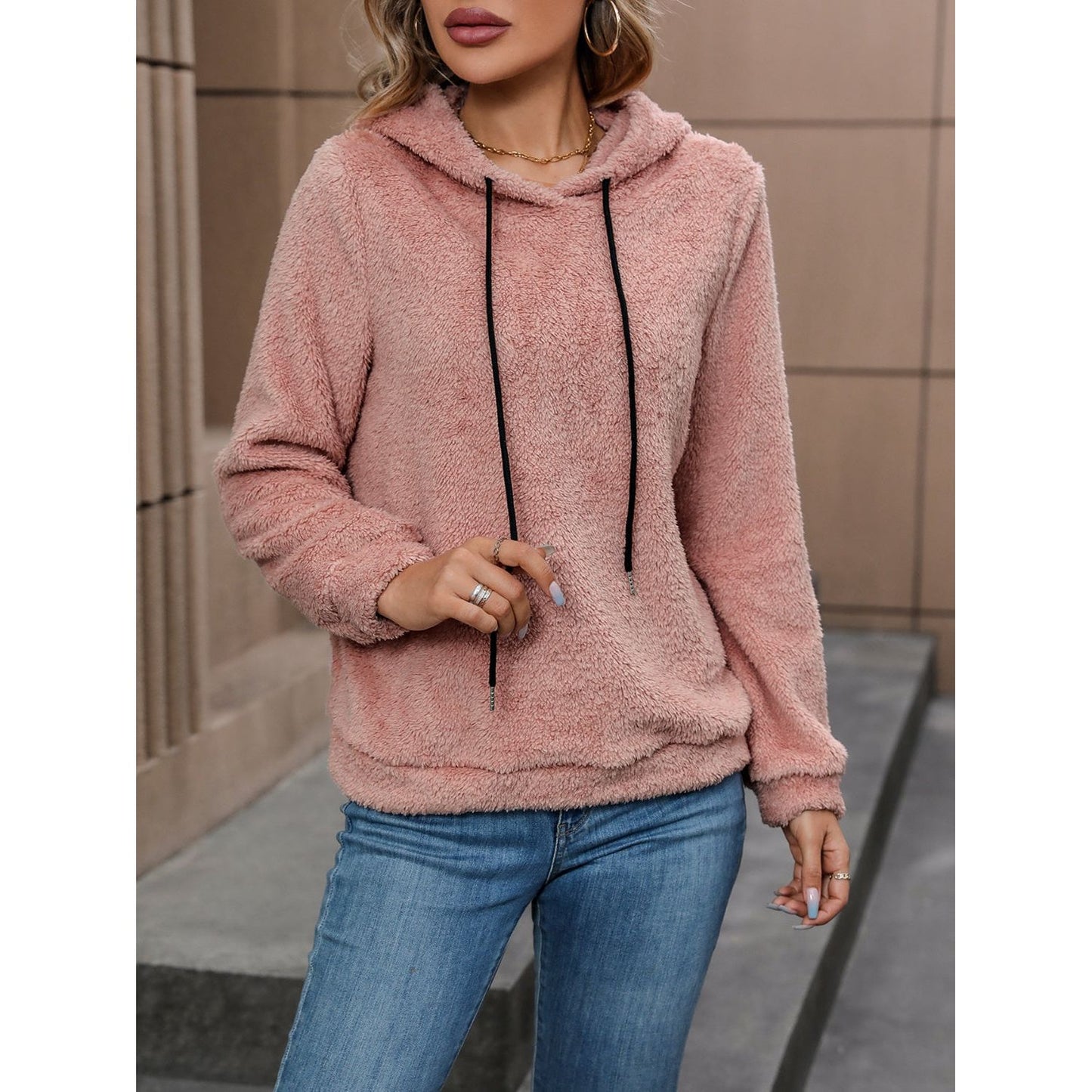 Fuzzy Long Sleeve Hoodie