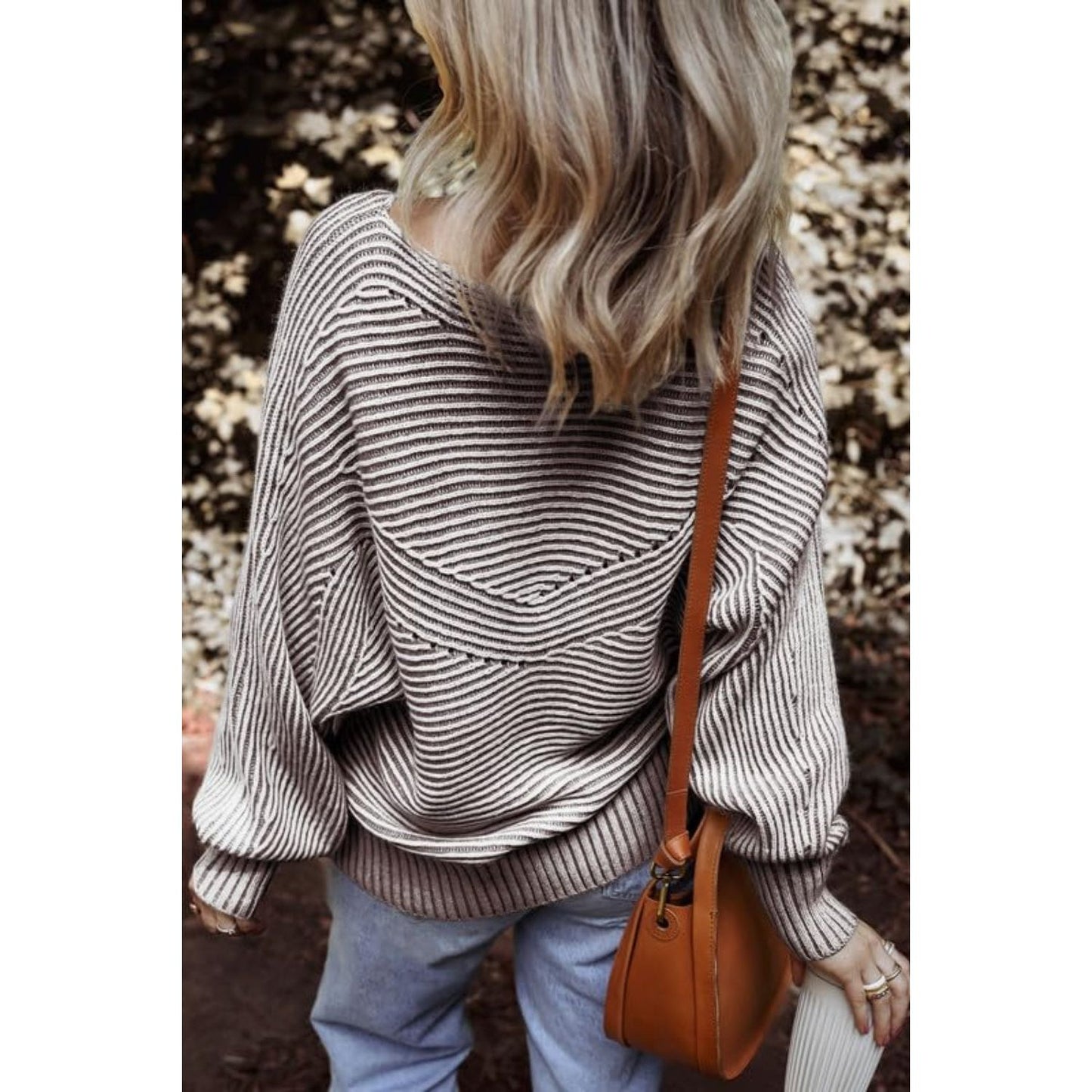 Textured Striped Round Neck Long Sleeve Top