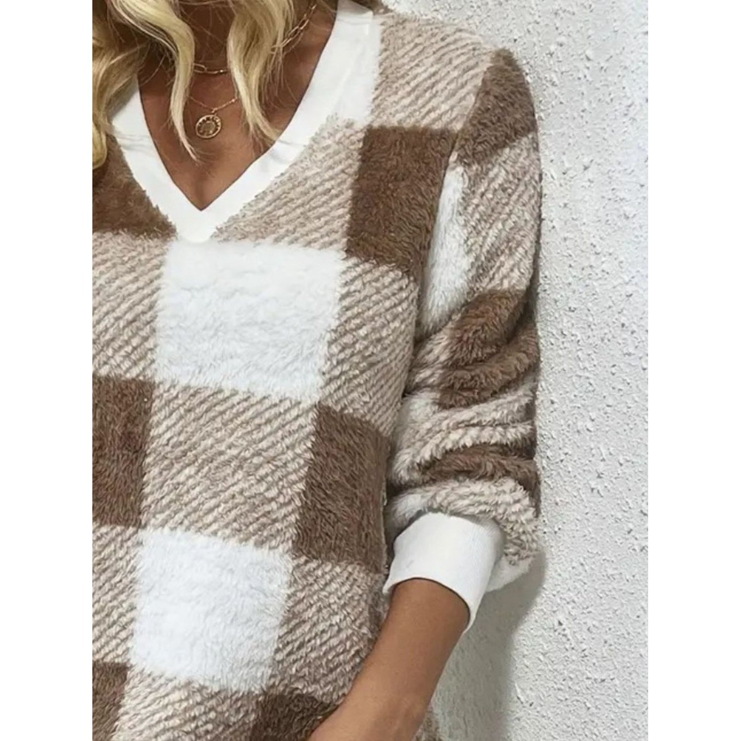 Plaid V-Neck Long Sleeve Dress