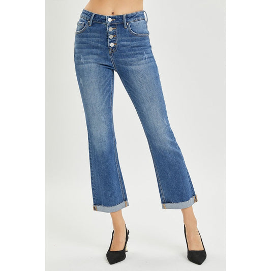 RISEN Full Size Button Fly Cropped Bootcut Jeans