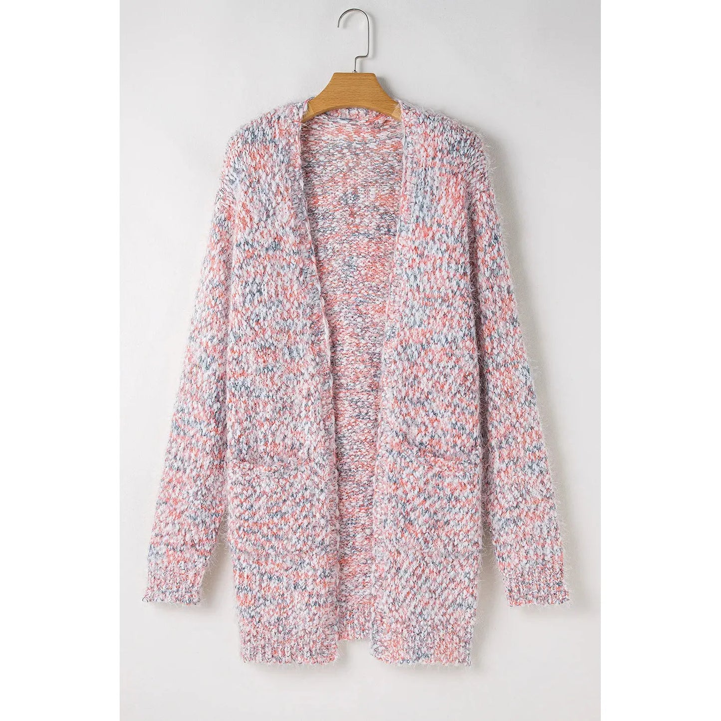 Pocketed Open Front Long Sleeve Cardigan