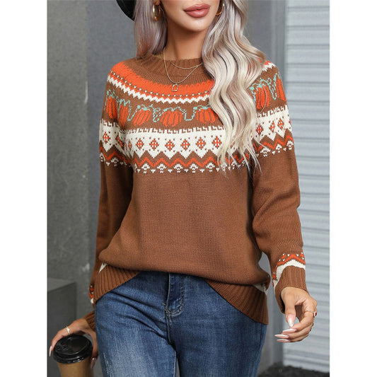 Angel Wings Geometric Round Neck Long Sleeve Sweater