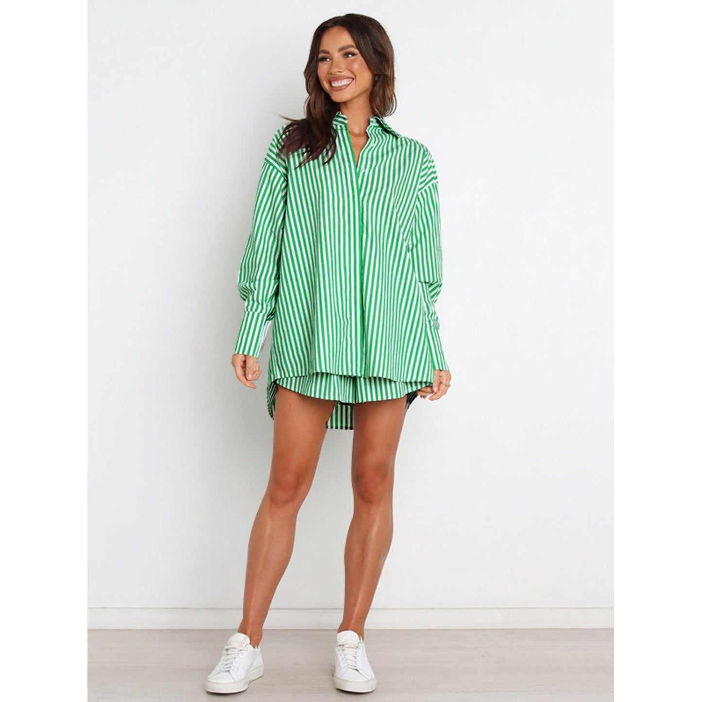 Striped Dropped Shoulder Shirt and Shorts Set