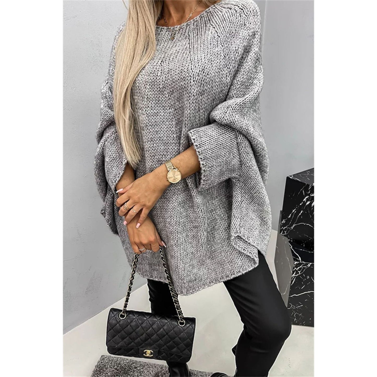 Round Neck Batwing Sleeve Sweater