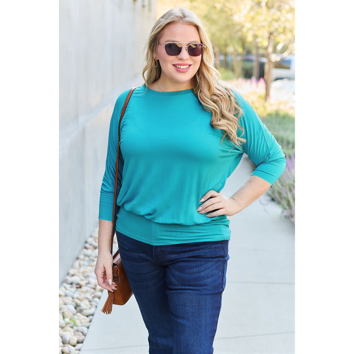 Basic Bae Full Size Round Neck Batwing Sleeve Top